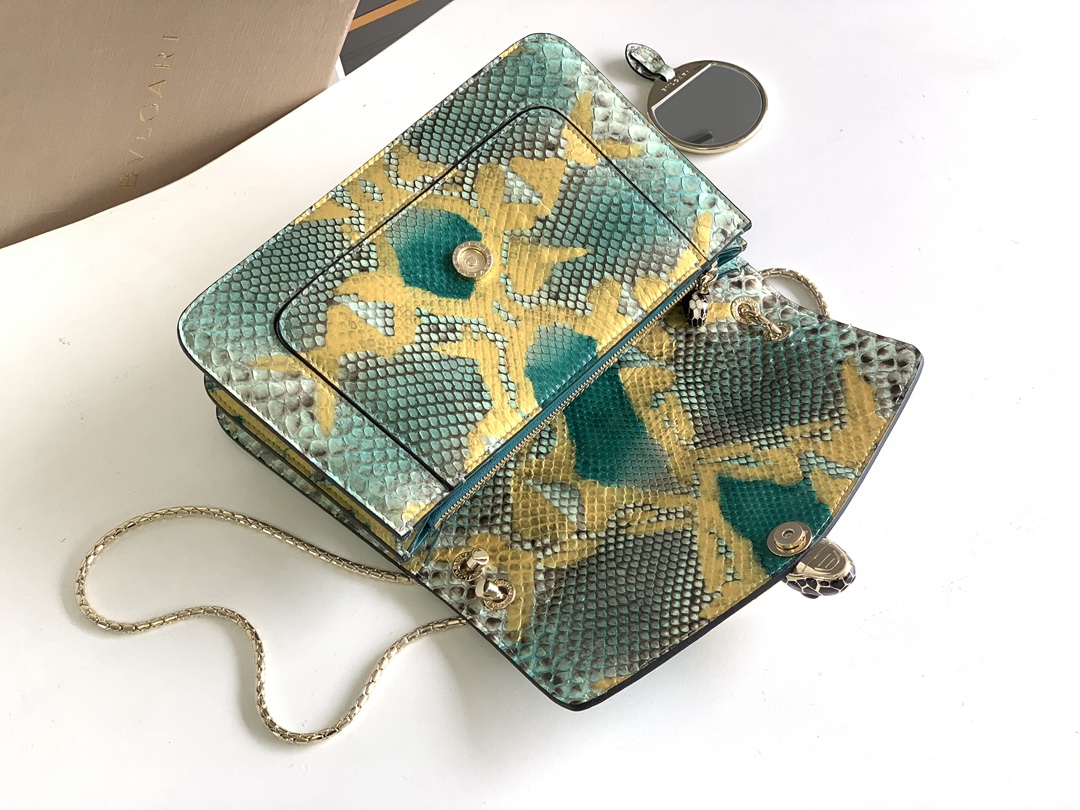 Bvlgari Serpenti Forever Medium Crossbody Bag in Yellow/Green Python Skin 